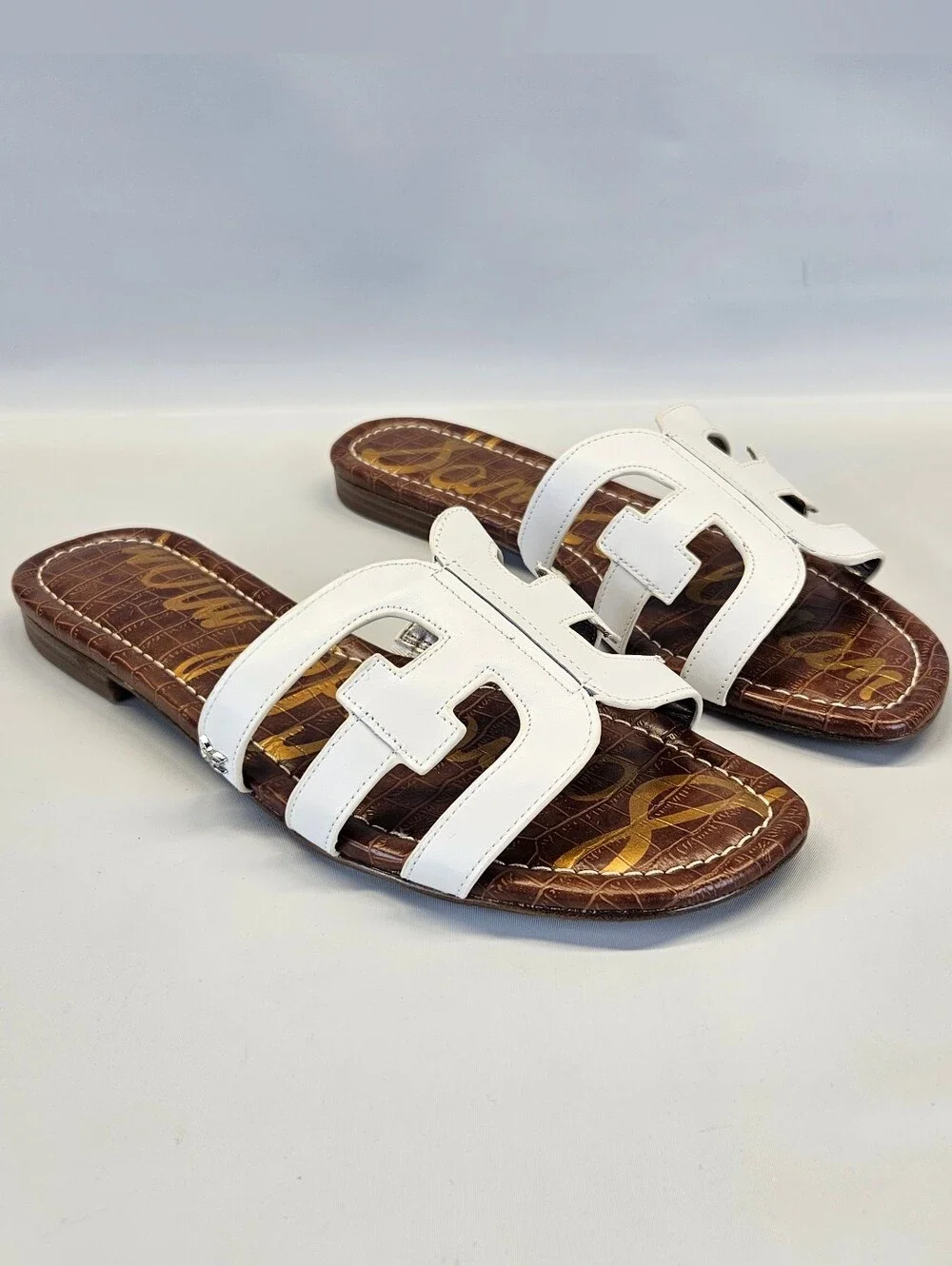 Sam Edelman Bay Sandals Slides White Leather Womens 10 Vacation Capsule Resort - Picture 1 of 10